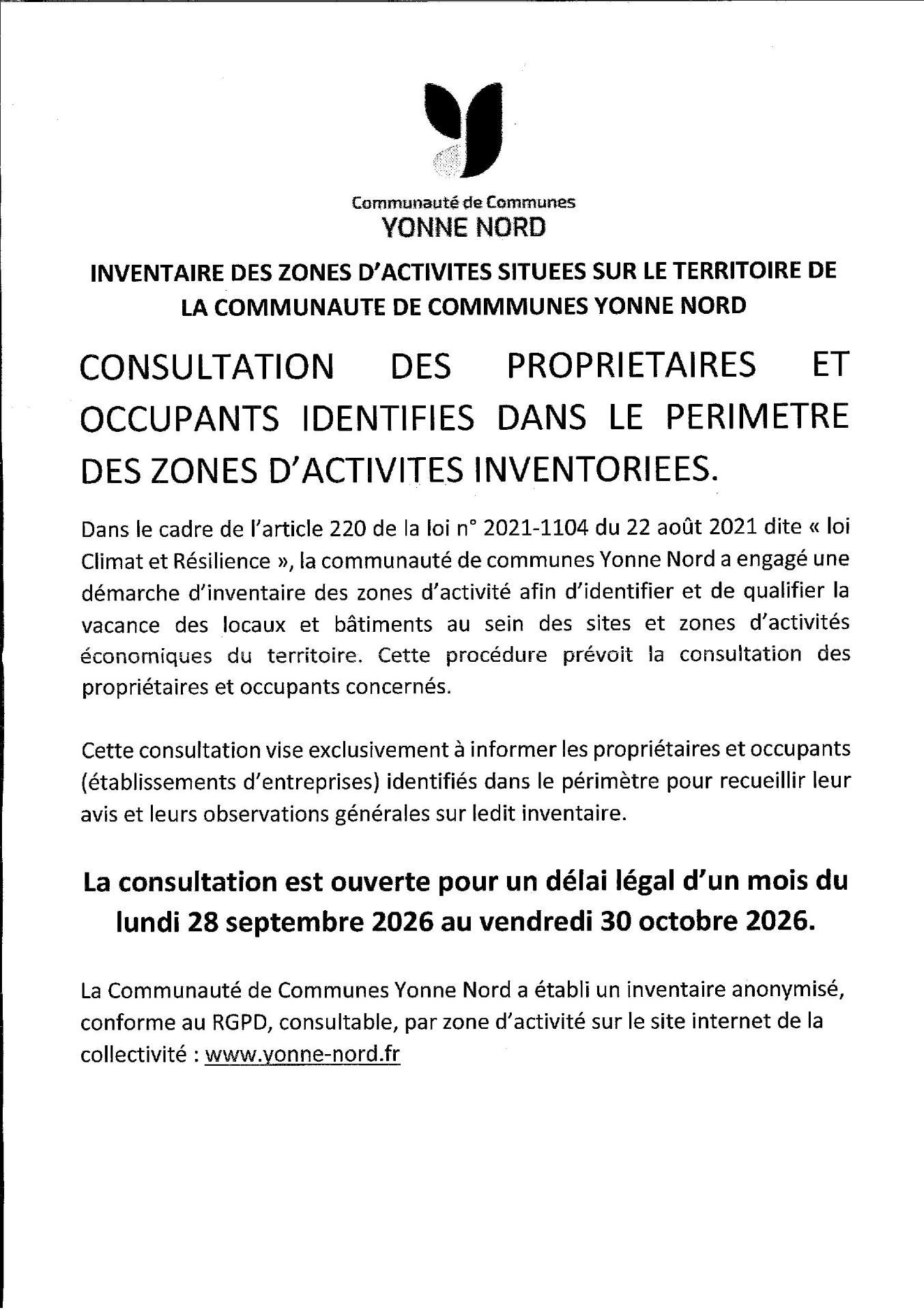Inventaire des zones d'activités