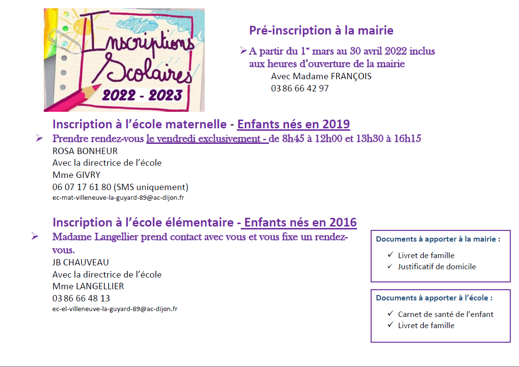 Inscriptions scolaires 2022-2023